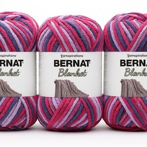 Three pack Bernat Blanket Yarn in Pink and Purple